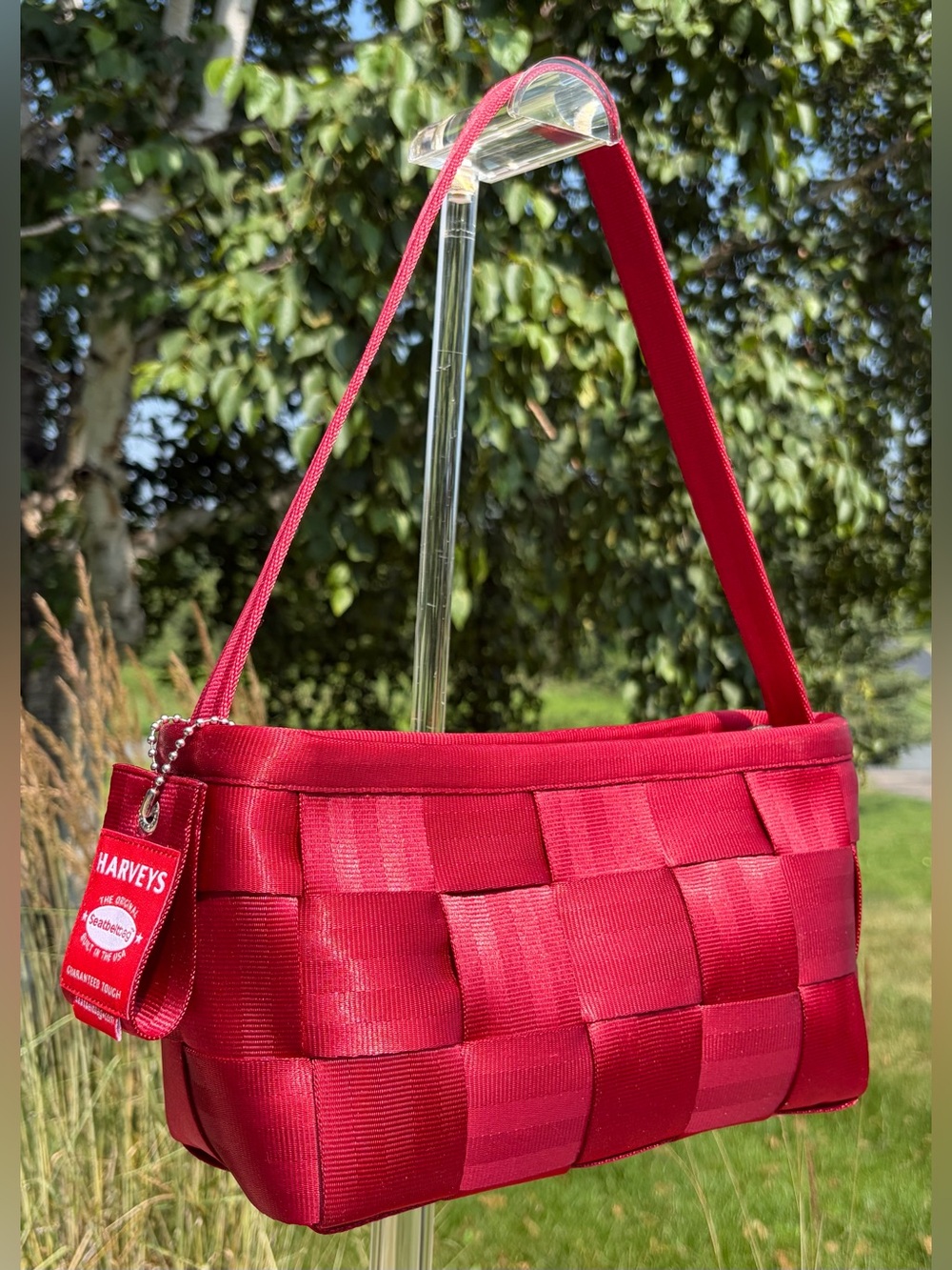 Vintage Harvey’s “The Original Detroit” Scarlet Red Baguette Shoulder Bag EUC - Picture 1 of 15